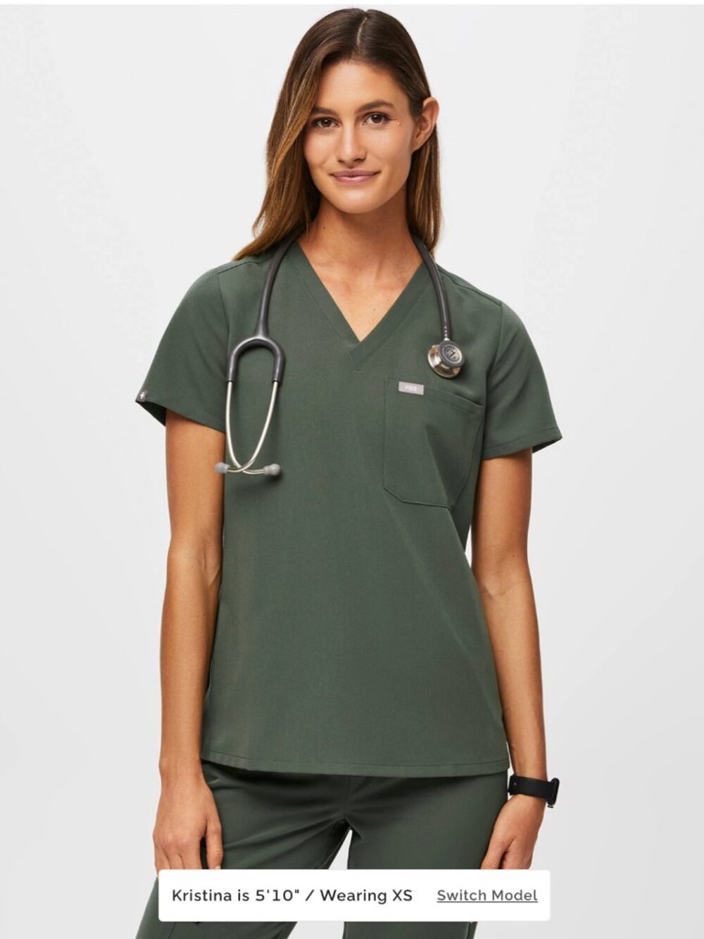 Figs Catarina One-Pocket Scrub Top in Moss